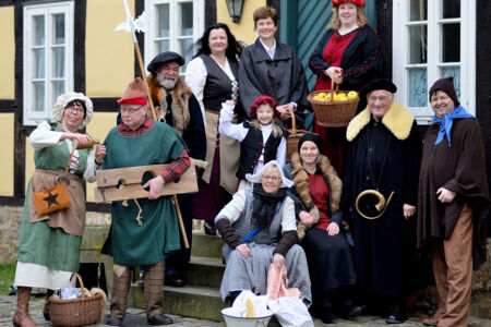 Dressed up tour guides in front of the Torhaus (Gatehouse)