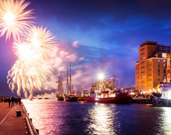 Harbour festival with fireworks